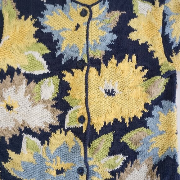 Vintage Susan Bristol Navy Yellow Knit Floral Button Up Cardigan Sweater S - Picture 7 of 10